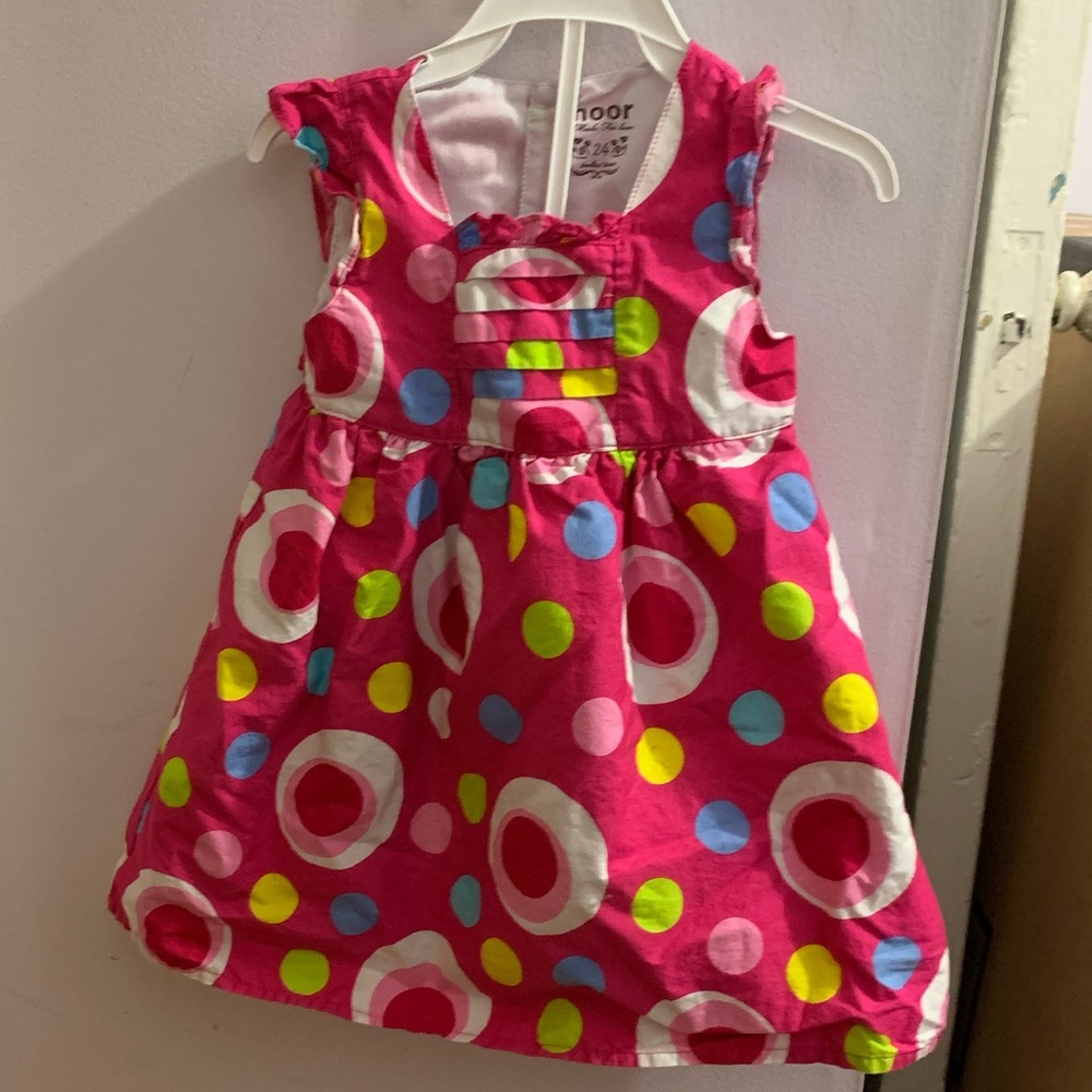 Cute pink dress with colored polka dots size 24M